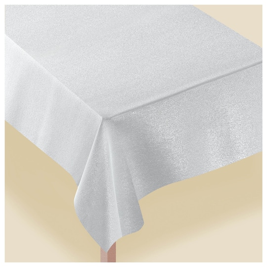 104&#x22; Metallic White Fabric Table Cover